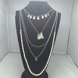 BKE 5 layered necklace rose gold chain- cream color beads